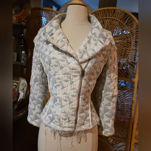 IRO Otavia Quilted Moto Jacket In Beige Multicolor Size French 36/US 4 - Picture 8 of 16